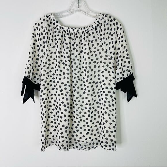 Cato black white dot bow chiffon top medium - Picture 6 of 6